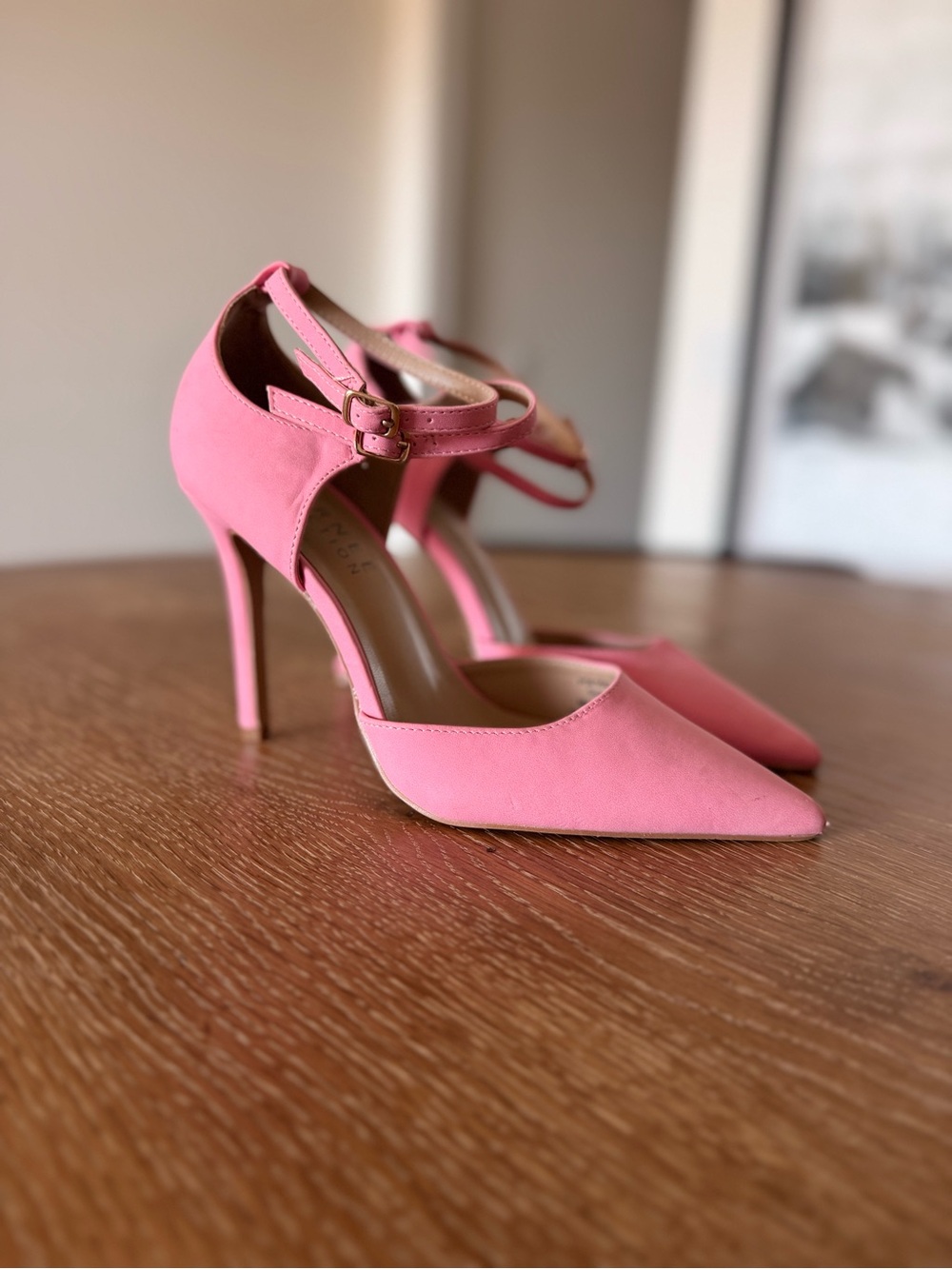 Pink Pointed Ankle-Strap Stiletto Heels